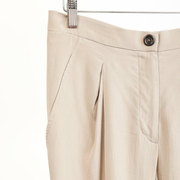 Brunello Cucinelli Taupe Silk Pleated Trousers - Picture 6 of 10
